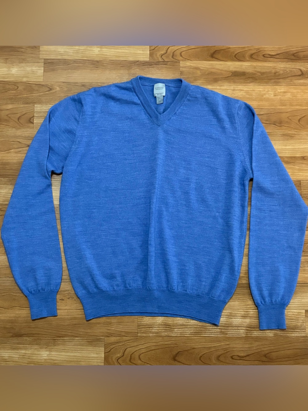 Giasone Men's‎ Sweater 100% Merino Wool Blue V-Neck Italy Size L